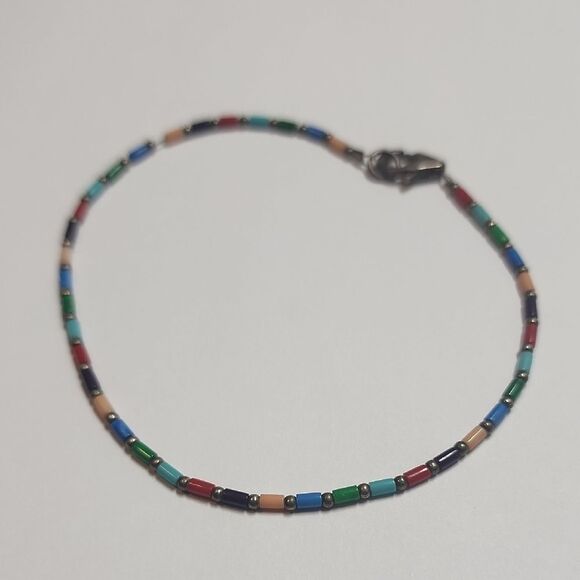Silpada Sterling Silver HTF Multi-Colored Beaded Ankle Bracelet - Picture 1 of 2